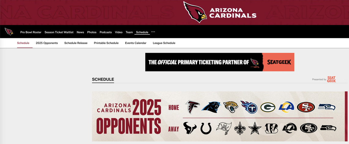 NFL - Cardinals homepage website